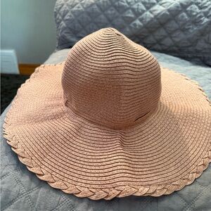 Chic Pink Wide Brim Hat with Scalloped Edges